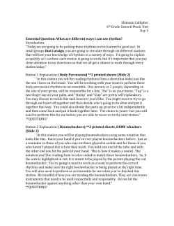 Shannon Cullipher 6th Grade General Music Unit Day 3 Essential