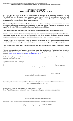 Form NY- 019 Power of Attorney, Statutory Short Form, Effective 9/12