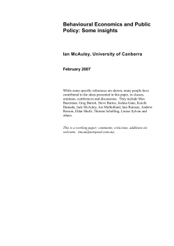 Behavioural Economics and Public Policy: Some insights