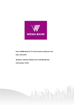 EV00039603 WEMA Bank Plc FY 2015 Investor Conference Call