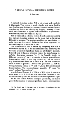 A SIMPLE NATURAL DEDUCTION SYSTEM R. ROUTLEY A natural
