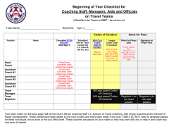 Beginning of Year Checklist for Travel Team &ndash; Coaching Staff Mgrs