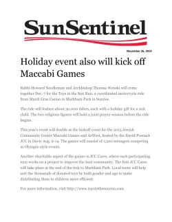 Holiday event also will kick off Maccabi Games