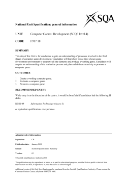 national unit specification: Computer Games: Development