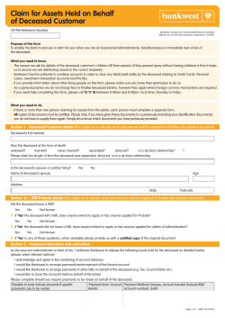 Claim for Assets Held on Behalf of Deceased Customer