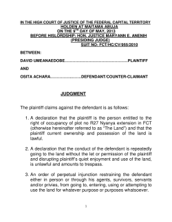 JUDGMENT The plaintiff claims against the defendant is as follows