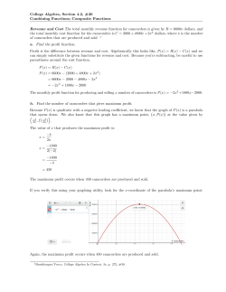 Composite Functions Revenue and Cost The total monthly revenue