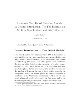 Lecture 9. Two Period Empirical Models: A General Introduction, The