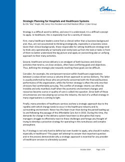 Strategic Planning for Hospitals and Healthcare