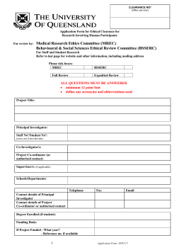Application Form for Ethical Clearance for Research Involving