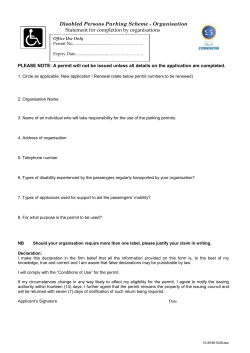 Disabled Persons Parking Scheme - Organisation Statement for
