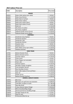 services price list brakes controls drive train general labour charge