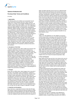 Optotune Switzerland AG Purchase Order Terms and Conditions