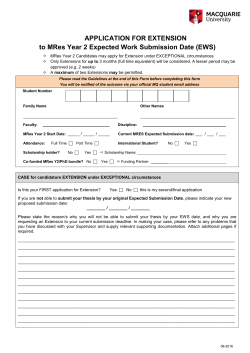 APPLICATION FOR EXTENSION to MRes Year 2 Expected Work