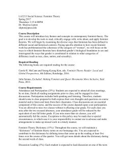 LA3213 Social Science: Feminist Theory Spring 2017 Thursdays 3
