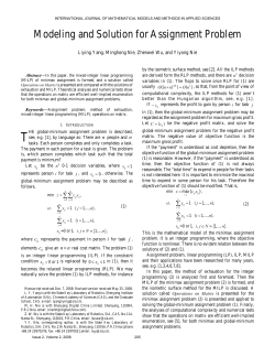 Modeling and Solution for Assignment Problem