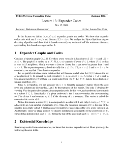 Lecture 13: Expander Codes 1 Expander Graphs and Codes 2