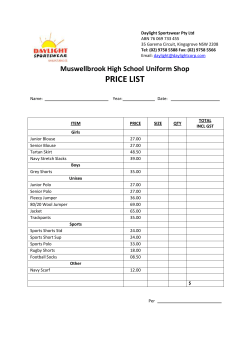 Muswellbrook High School Uniform Shop PRICE LIST
