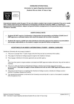 SWINBURNE INTERNATIONAL Information for Agents Regarding