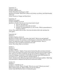 September 12 Rotation C (gym) Scripture: Michah 6:6