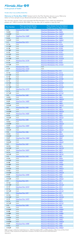 Plan Number Plans purchased directly from Florida Blue HMO Plans