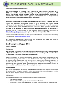 NEW CENTRE MANAGER SOUGHT The Bradfield Club in Peckham