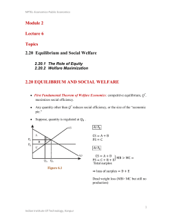 Module 2 Lecture 6 Topics 2.20 Equilibrium and Social Welfare 2.20