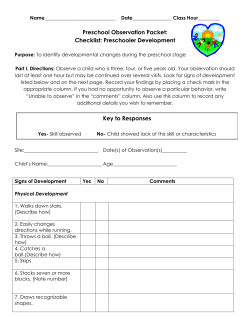 Preschool Observation Packet: Checklist: Preschooler Development