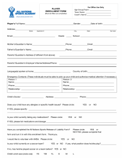 nsa Player Enrollment Form - All Nations Sports Academy