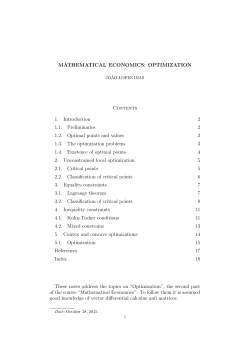 MATHEMATICAL ECONOMICS: OPTIMIZATION Contents 1