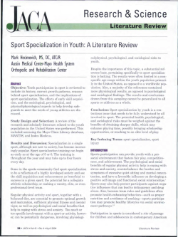 Sport Specialization in Youth: A Literature Review.