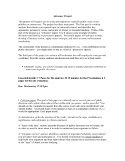 Advocacy Project This project will require you to study and respond
