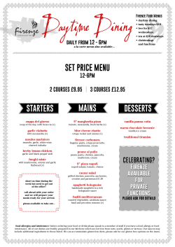 SET PRICE MENU MAINS STARTERS DESSERTS