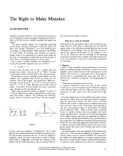 The Right to Make Mistakes - For the Learning of Mathematics