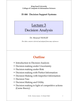 Lecture 3 Decision Analysis