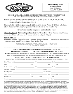 100 LAP ARCA/CRA SUPER SERIES POWERED BY JEGS POINTS