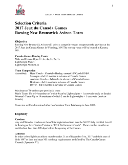 Selection Criteria 2017 Jeux du Canada Games Rowing New