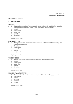 29-1 CHAPTER 29 Mergers and Acquisitions