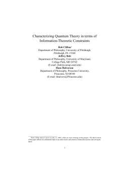 Characterizing Quantum Theory in terms of - Philsci