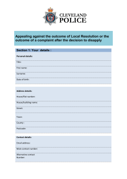 Appealing against the outcome Local Resolution