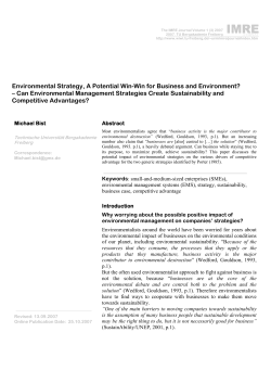 Environmental Strategy, A Potential Win