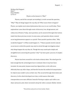 Nicklaus Karl Ruppert Math 7 Peter Winkler 5/15/13 Physics as the