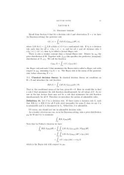 Lecture 6 11. Decision theory Recall from Section 8 that for a