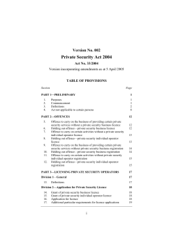 Private Security Act 2004 - Liquor Consultancy Services