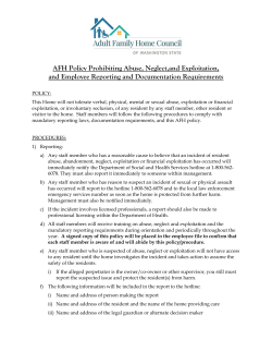 AFH Policy Prohibiting Abuse, Neglect,and Exploitation