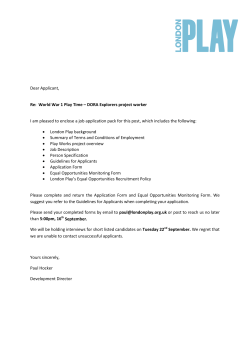 Dear Applicant, Re: World War 1 Play Time – DORA