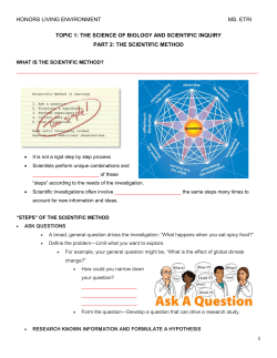 HONORS LIVING ENVIRONMENT MS. ETRI TOPIC 1: THE