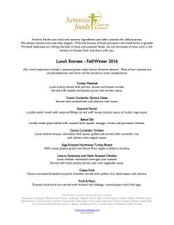 Lunch Entrees - Fall/Winter 2016