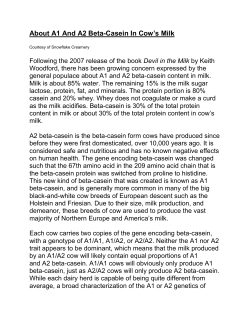 About A1 And A2 Beta-Casein In Cow`s Milk