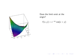 Does the limit exist at the origin? f (x,y) = e cos(x + y)
